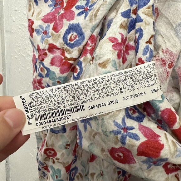 Zara Womens S White Linen Blend Floral Printed Blouse Top Puff Sleeve Tie Back - Picture 12 of 13